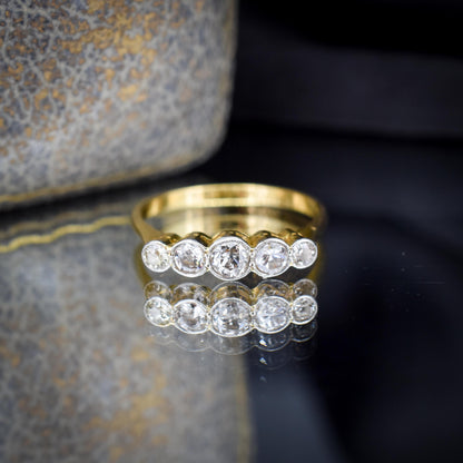 Antique Diamond Five Stone Bezel 18ct Gold Platinum Ring - 0.50ct