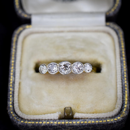 Antique Diamond Five Stone Bezel 18ct Gold Platinum Ring - 0.50ct
