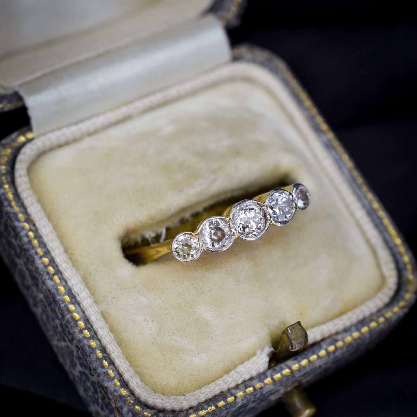 Antique Diamond Five Stone Bezel 18ct Gold Platinum Ring - 0.50ct