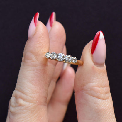 Antique Diamond Five Stone Bezel 18ct Gold Platinum Ring - 0.50ct