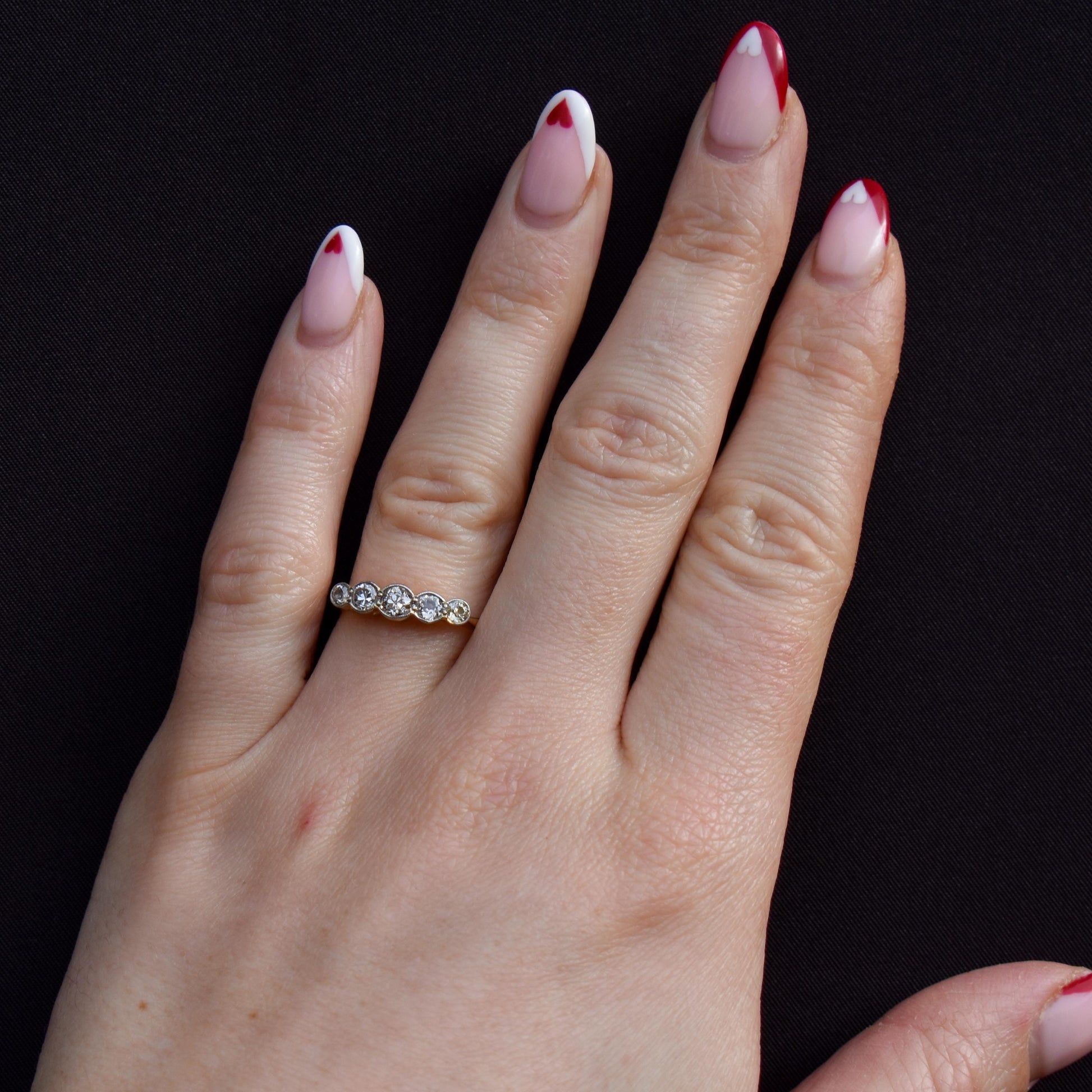 Antique Diamond Five Stone Bezel 18ct Gold Platinum Ring - 0.50ct