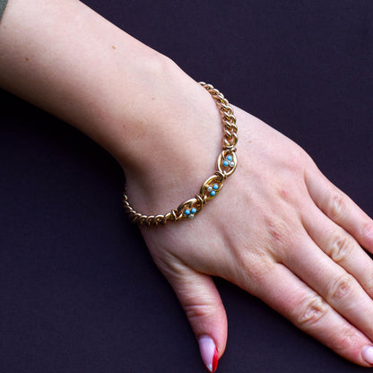 Antique Rolled Gold Turquoise and Pearl Bracelet and Brooch Jewellery Set