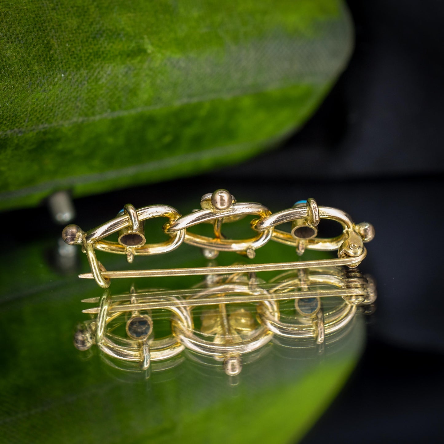 Antique Rolled Gold Turquoise and Pearl Bracelet and Brooch Jewellery Set