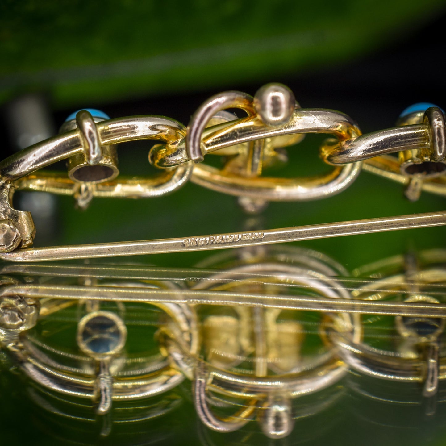 Antique Rolled Gold Turquoise and Pearl Bracelet and Brooch Jewellery Set