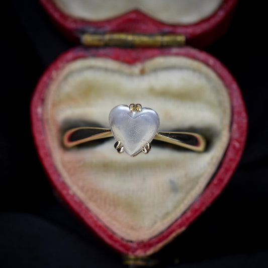 Antique Blue Moonstone Heart Solitaire 9ct Gold Ring
