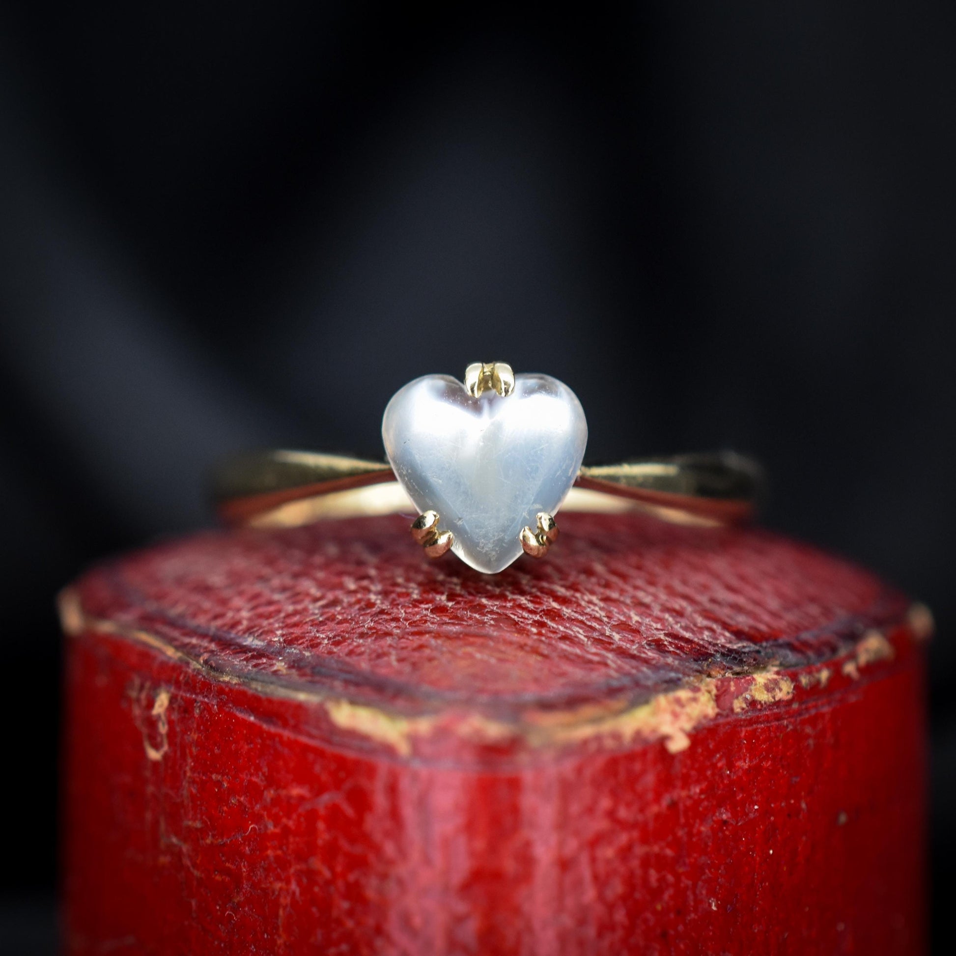 Antique Blue Moonstone Heart Solitaire 9ct Gold Ring
