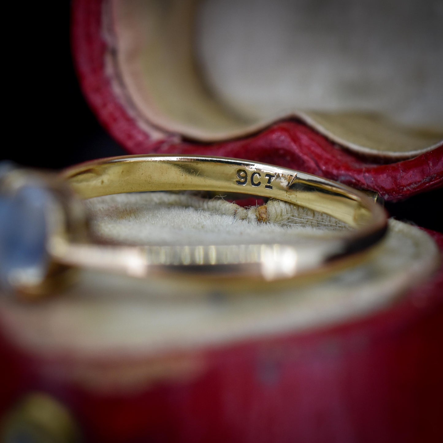 Antique Blue Moonstone Heart Solitaire 9ct Gold Ring