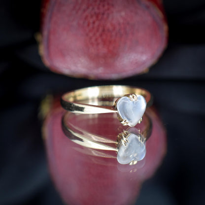 Antique Blue Moonstone Heart Solitaire 9ct Gold Ring