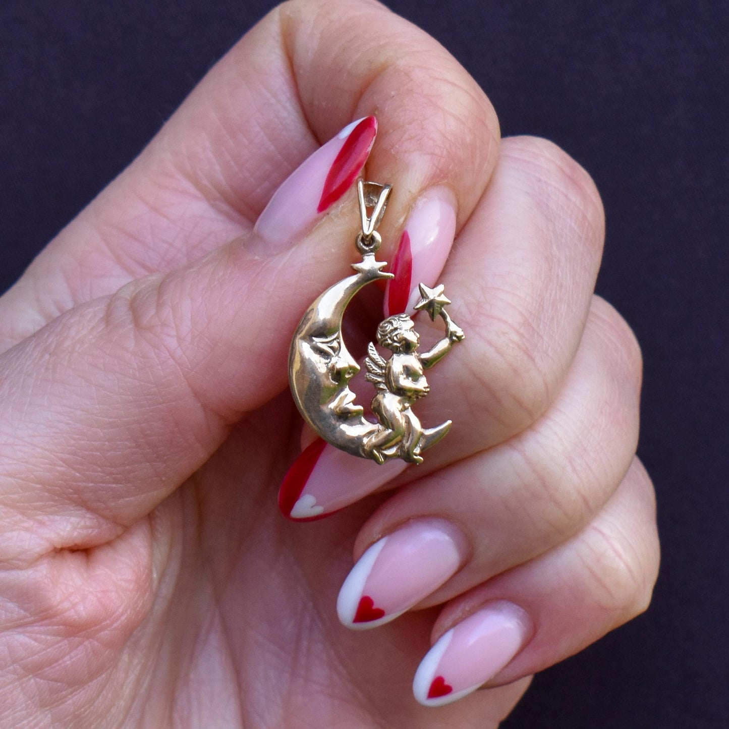 Vintage 9ct Gold Man in the Moon Cherub Charm Pendant