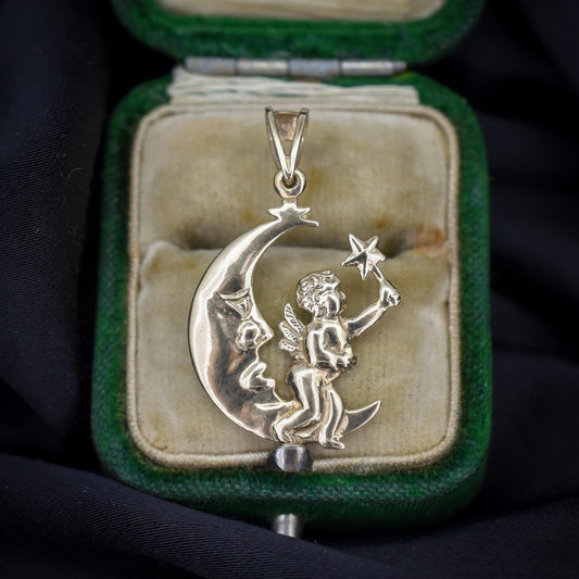 Vintage 9ct Gold Man in the Moon Cherub Charm Pendant