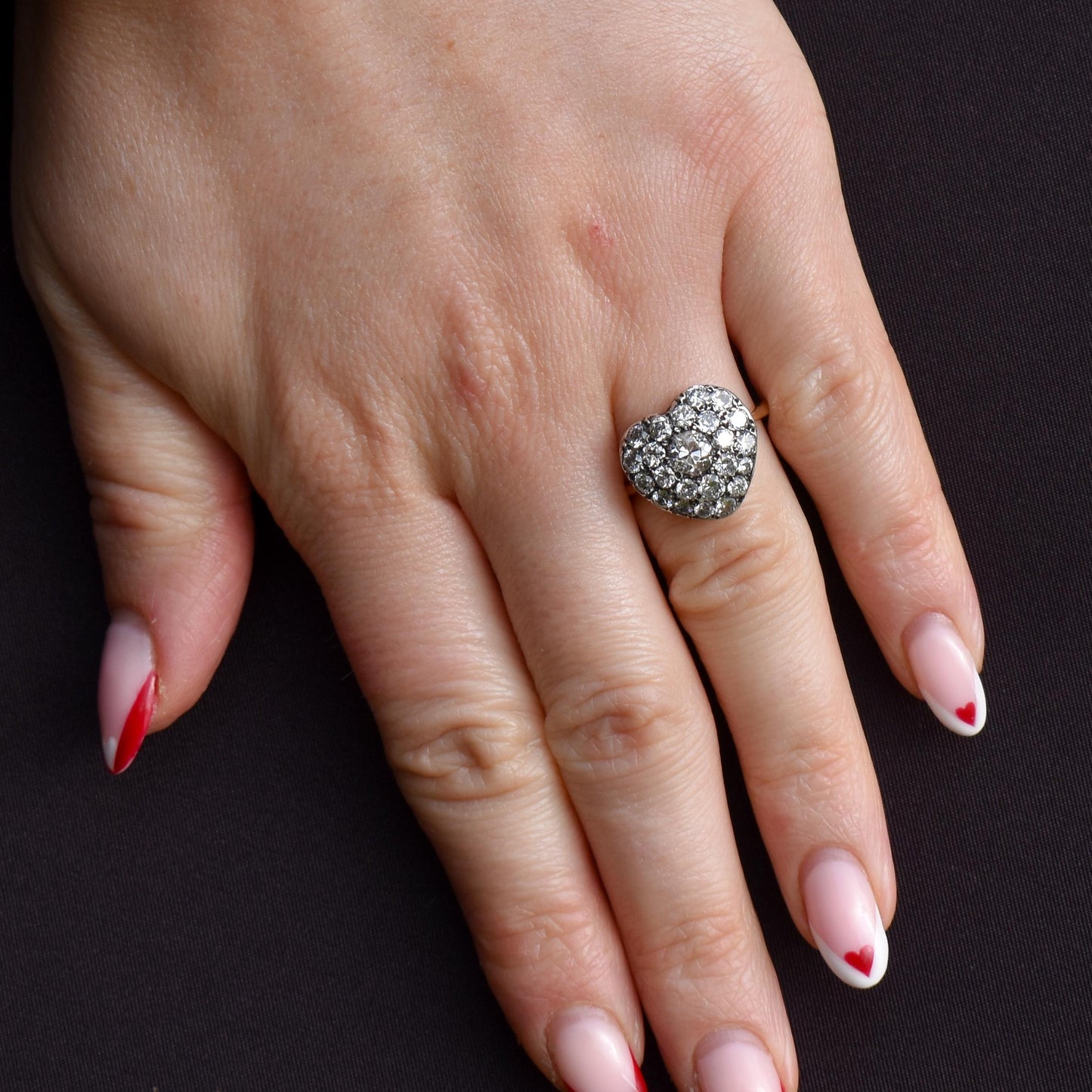 1.85ct Old Cut Diamond Heart Cluster 14ct Yellow Gold Ring