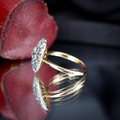 1.85ct Old Cut Diamond Heart Cluster 14ct Yellow Gold Ring
