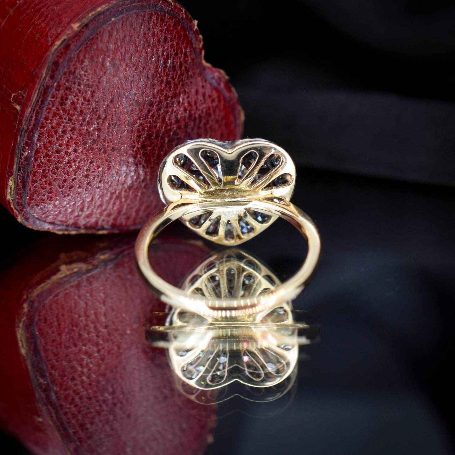 1.85ct Old Cut Diamond Heart Cluster 14ct Yellow Gold Ring