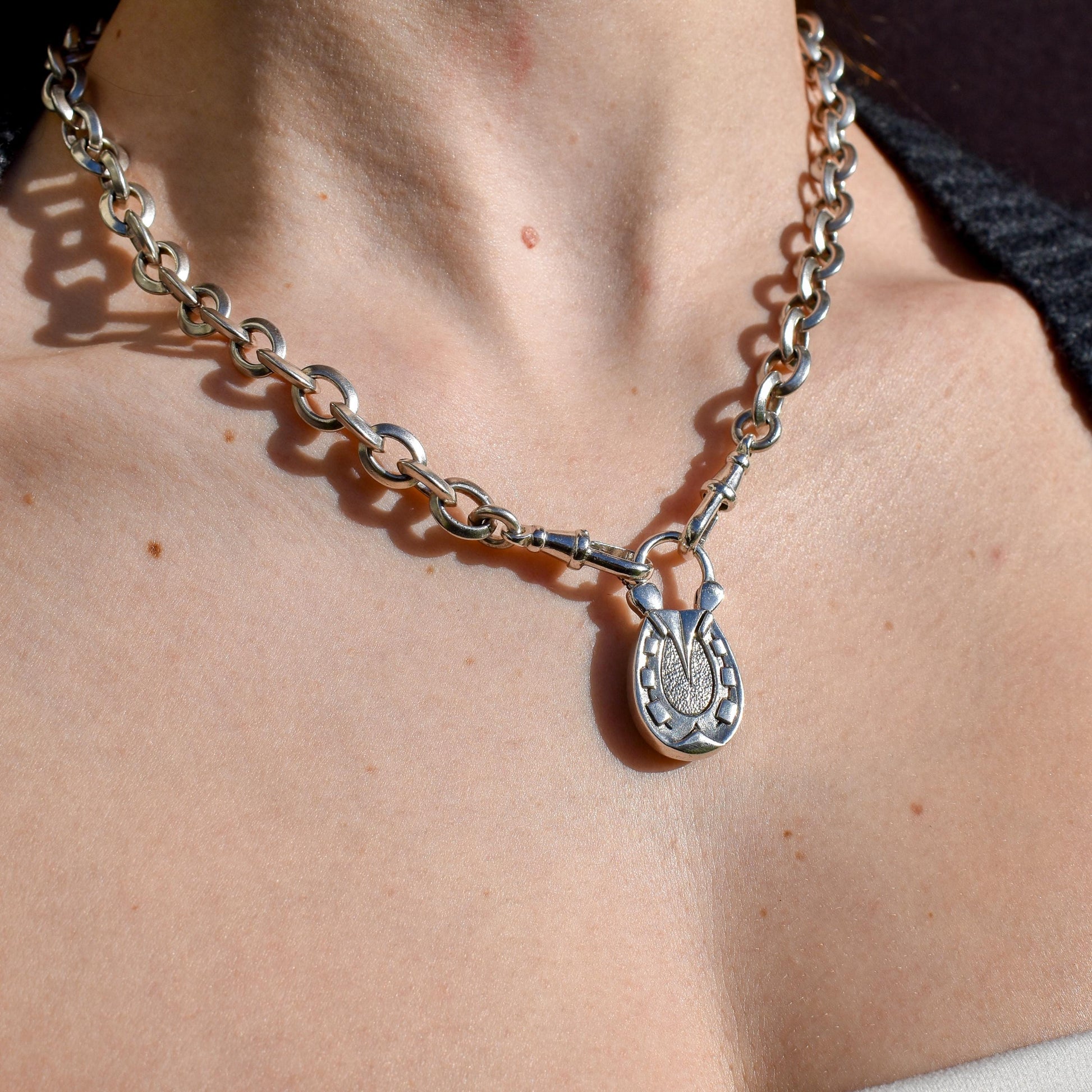 Malachite Horseshoe Sterling Silver Padlock Pendant Charm