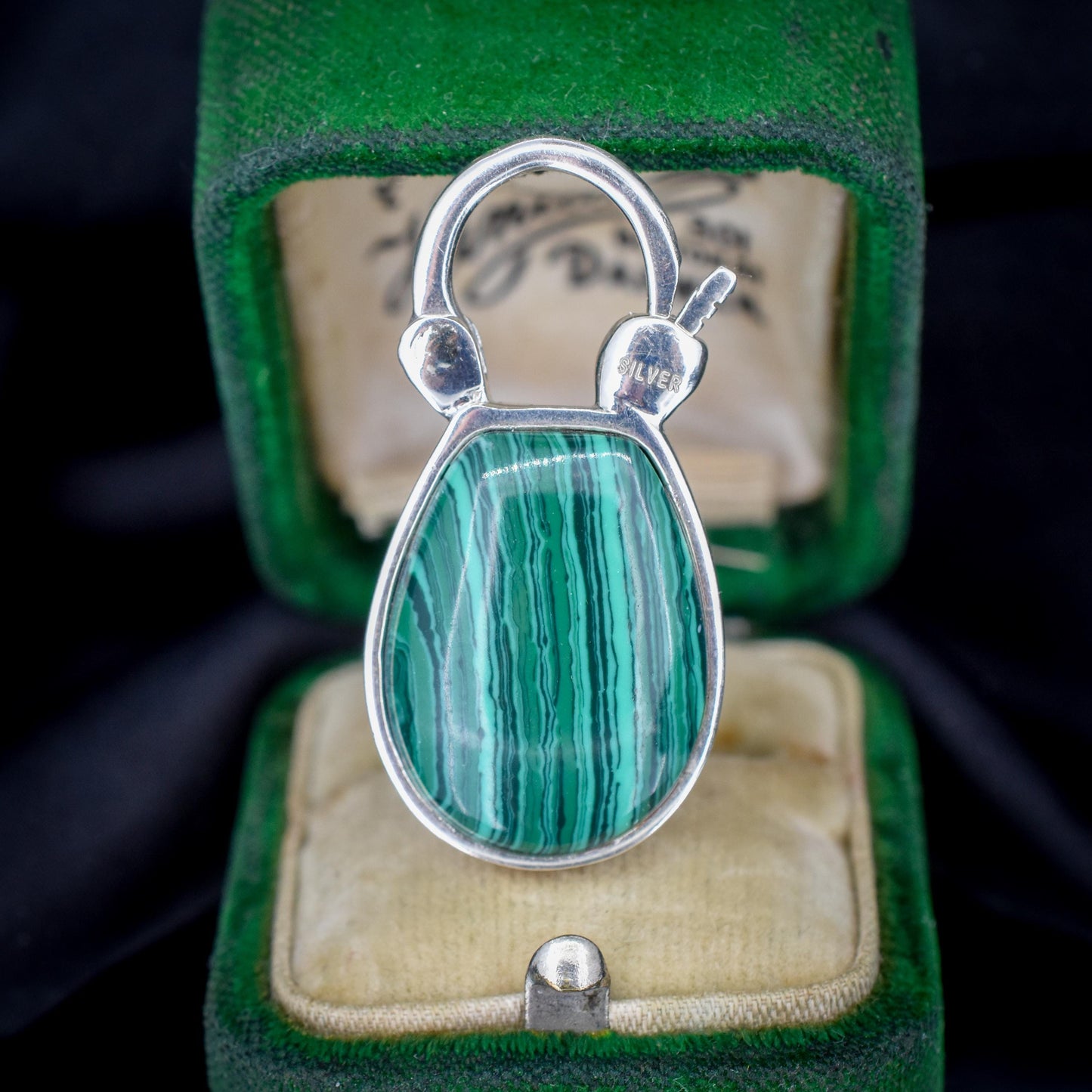 Malachite Horseshoe Sterling Silver Padlock Pendant Charm