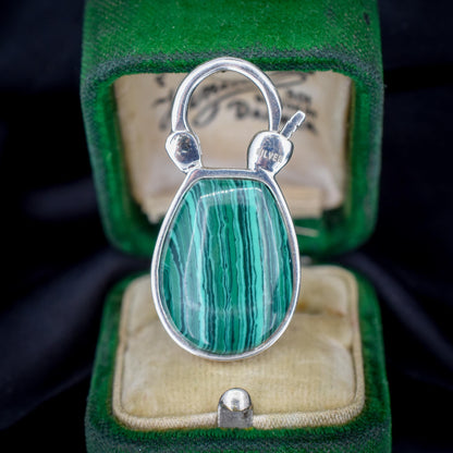 Malachite Horseshoe Sterling Silver Padlock Pendant Charm