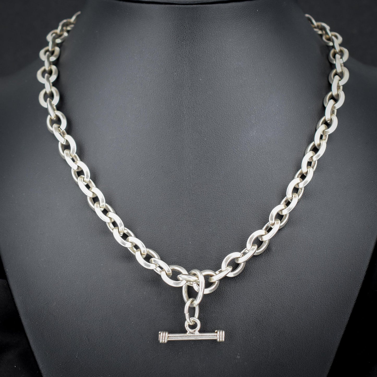 Vintage Sterling Silver Oval Link Chain Necklace with Sliding T-bar and Dog Clips | 17.5" Length