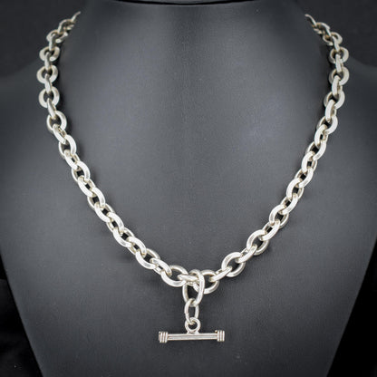 Vintage Sterling Silver Oval Link Chain Necklace with Sliding T-bar and Dog Clips | 17.5" Length