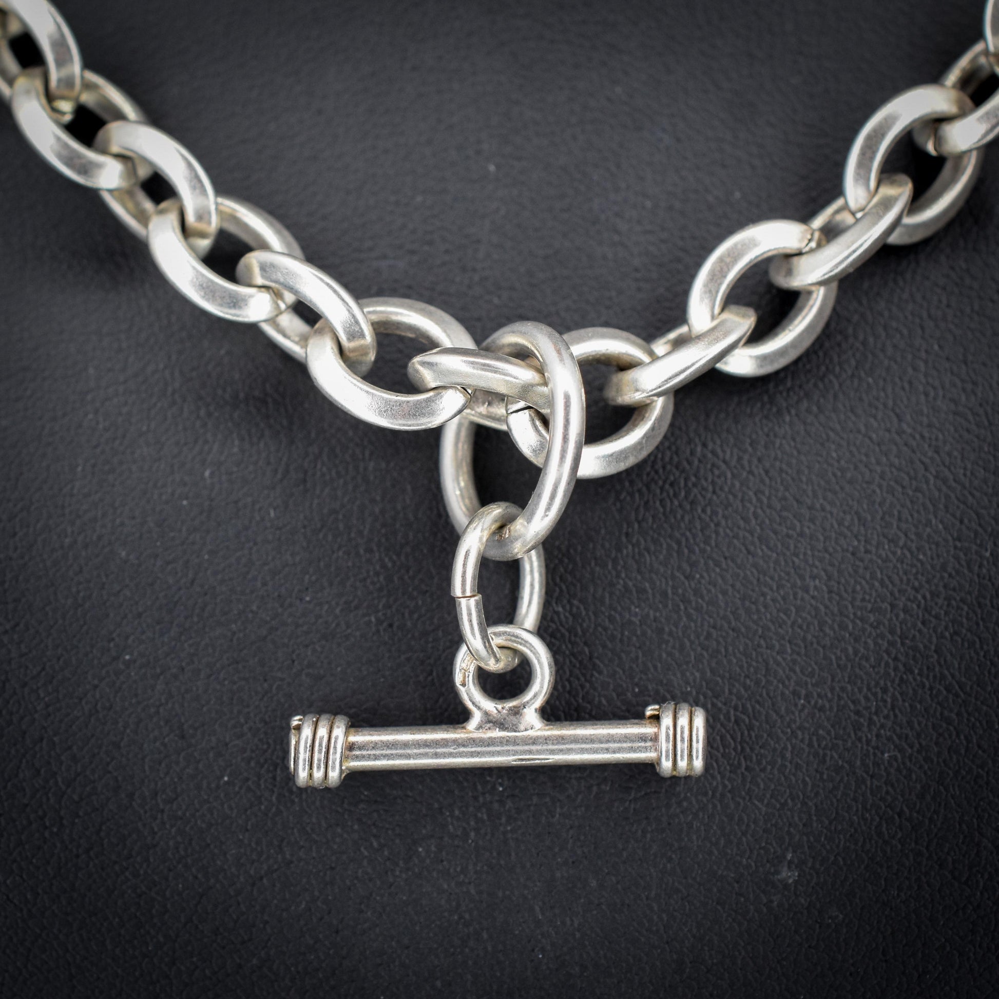 Vintage Sterling Silver Oval Link Chain Necklace with Sliding T-bar and Dog Clips | 17.5" Length