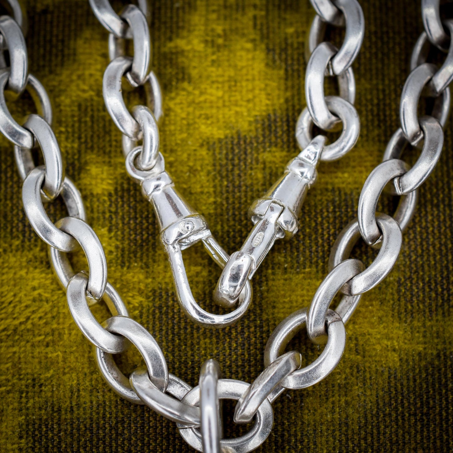 Vintage Sterling Silver Oval Link Chain Necklace with Sliding T-bar and Dog Clips | 17.5" Length