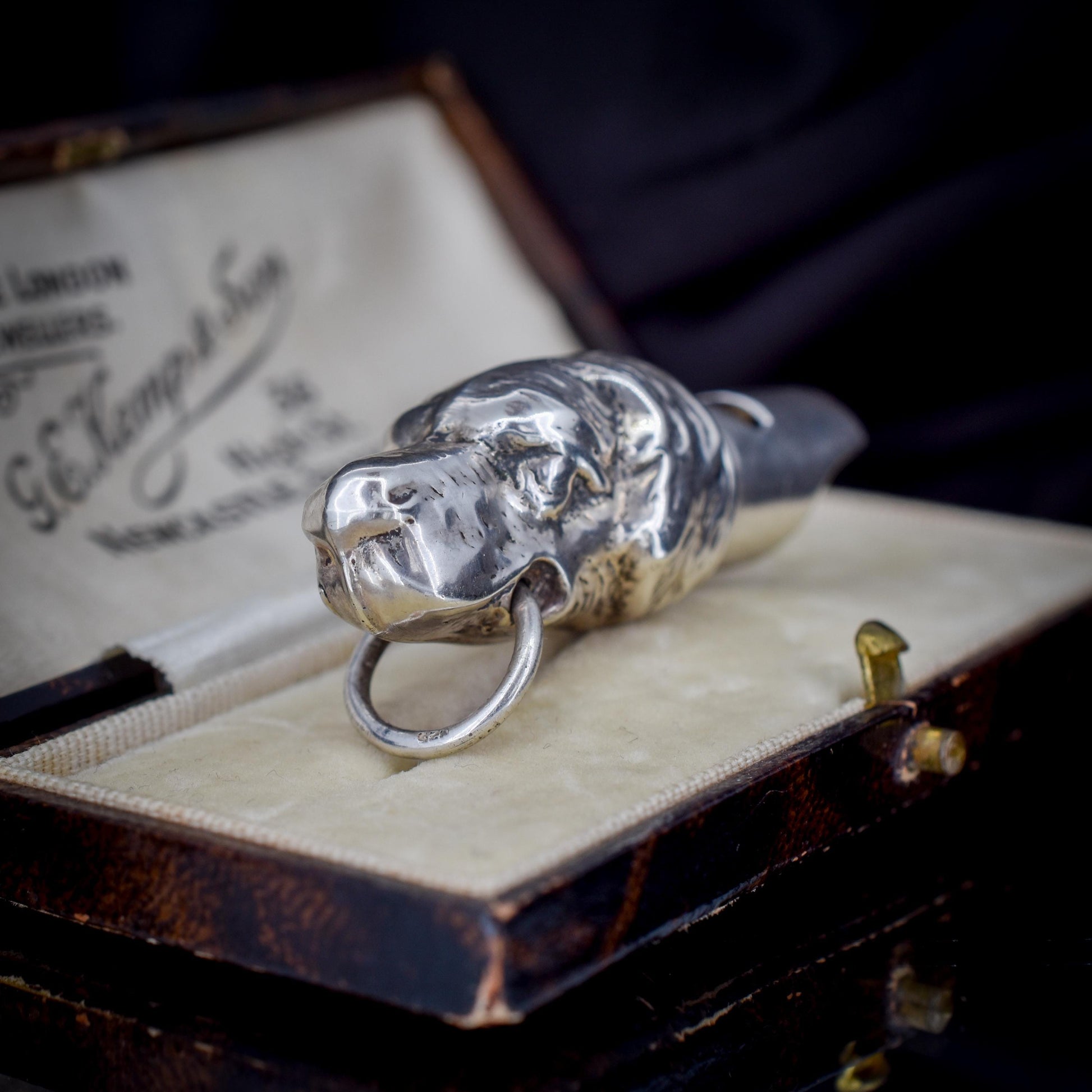 Vintage Sterling Silver Novelty Hunting Dog Whistle Pendant