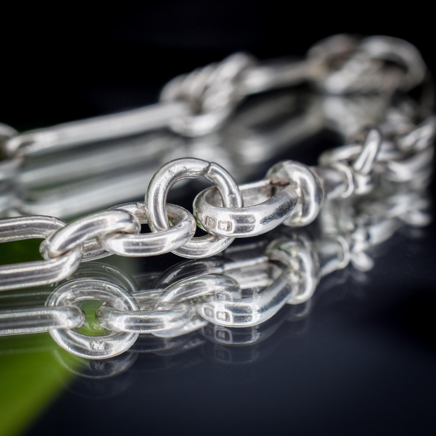 Antique Sterling Silver Trombone and Love Knot Link Bracelet with Dog Clip | 8.75"