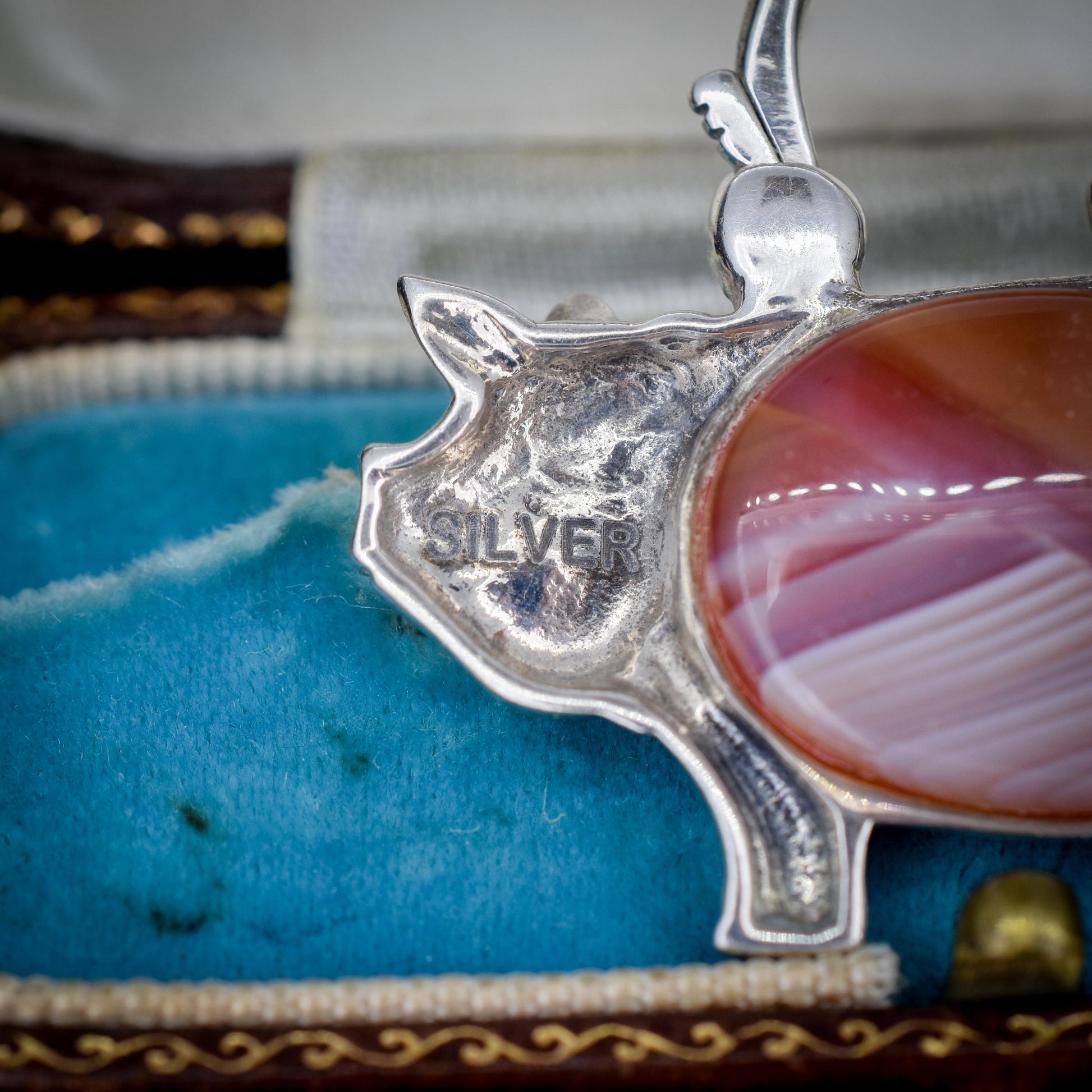 Antique Style Sterling Silver Lucky Pig Agate Padlock Charm