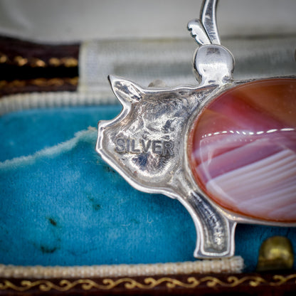 Antique Style Sterling Silver Lucky Pig Agate Padlock Charm