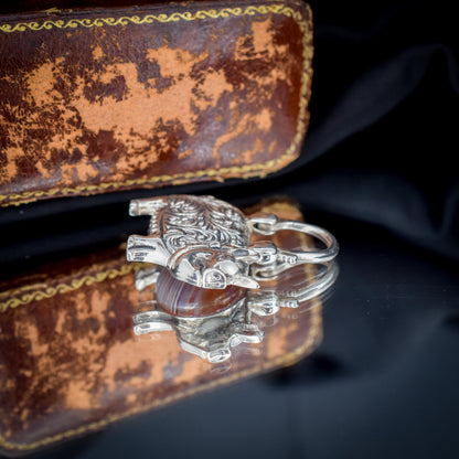 Antique Style Sterling Silver Lucky Pig Agate Padlock Charm