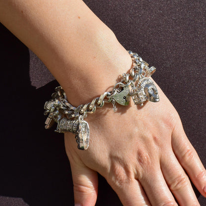 Vintage 90g Sterling Silver Multi Charm Bracelet | 7"