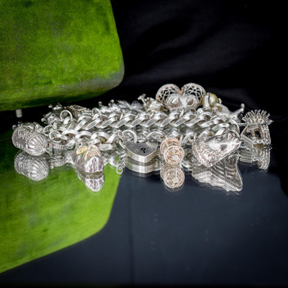 Vintage 90g Sterling Silver Multi Charm Bracelet | 7"