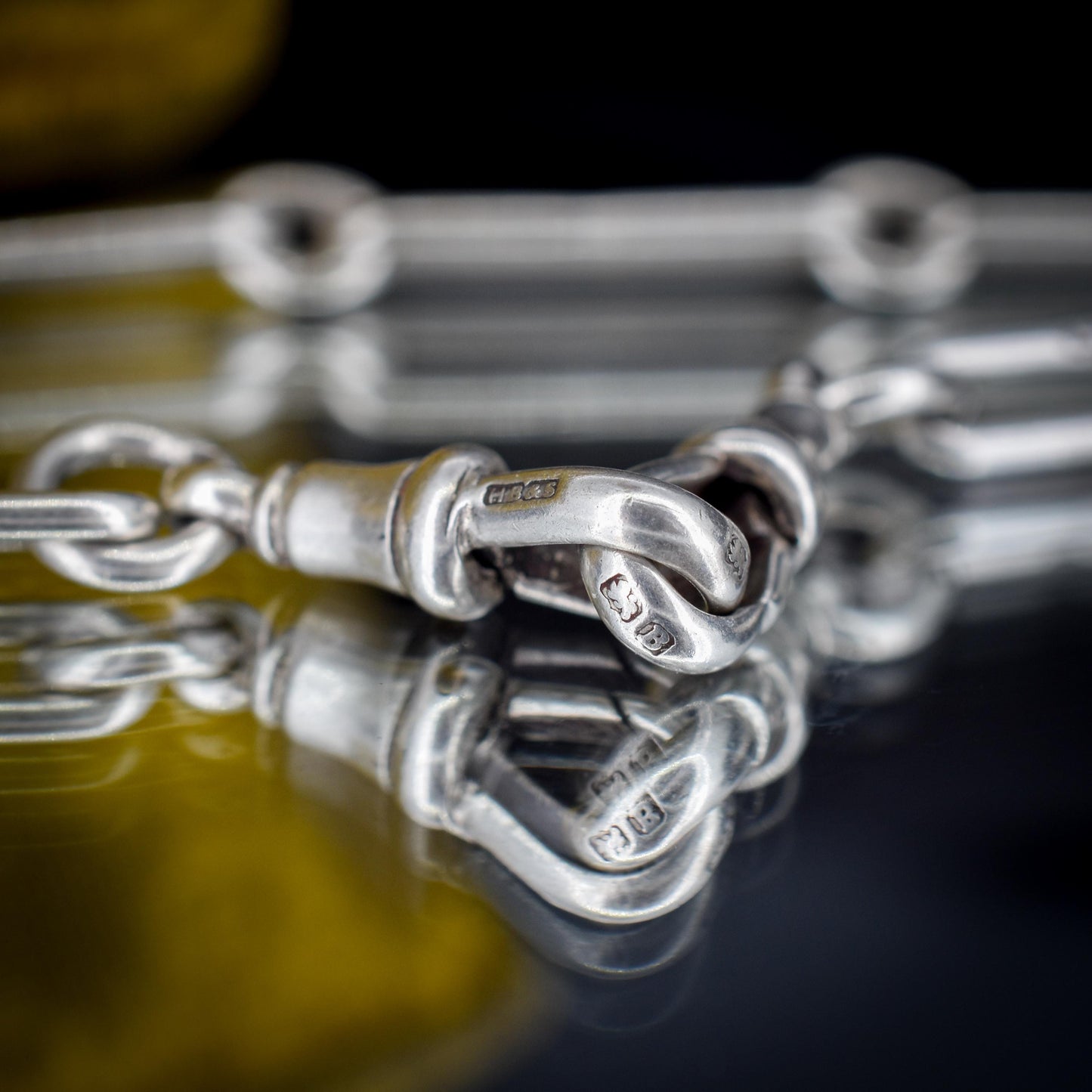 Antique Sterling Silver Trombone Watch Chain with Dog Clips and T Bar | 15.5"