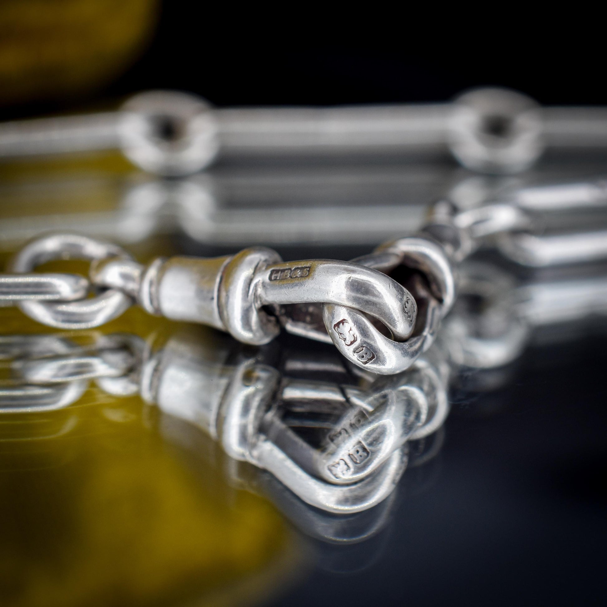 Antique Sterling Silver Trombone Watch Chain with Dog Clips and T Bar | 15.5"