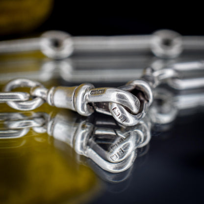 Antique Sterling Silver Trombone Watch Chain with Dog Clips and T Bar | 15.5"