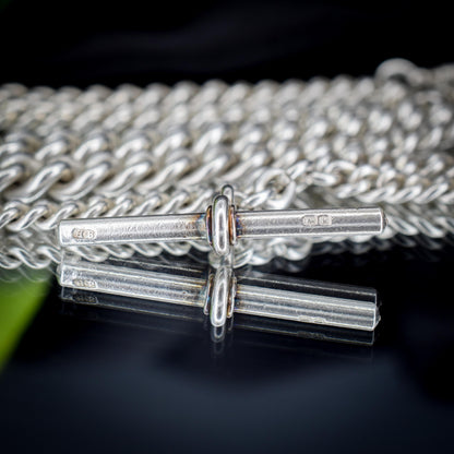 Antique 22.5" Sterling Silver Curb Link Chain Necklace with Double Dog Clips