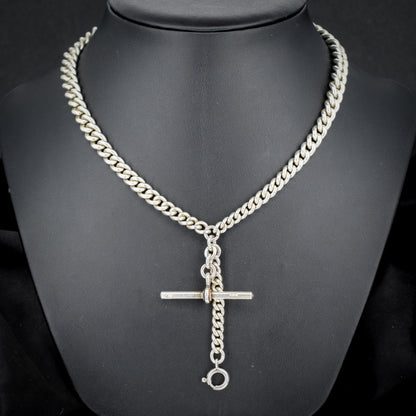 Antique 22.5" Sterling Silver Curb Link Chain Necklace with Double Dog Clips