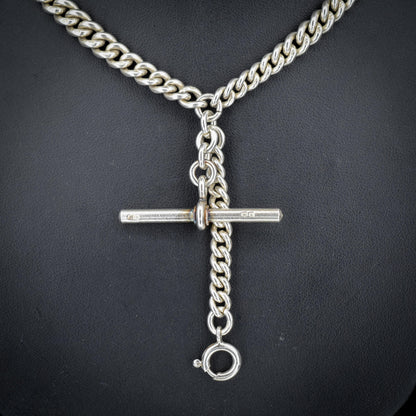 Antique 22.5" Sterling Silver Curb Link Chain Necklace with Double Dog Clips