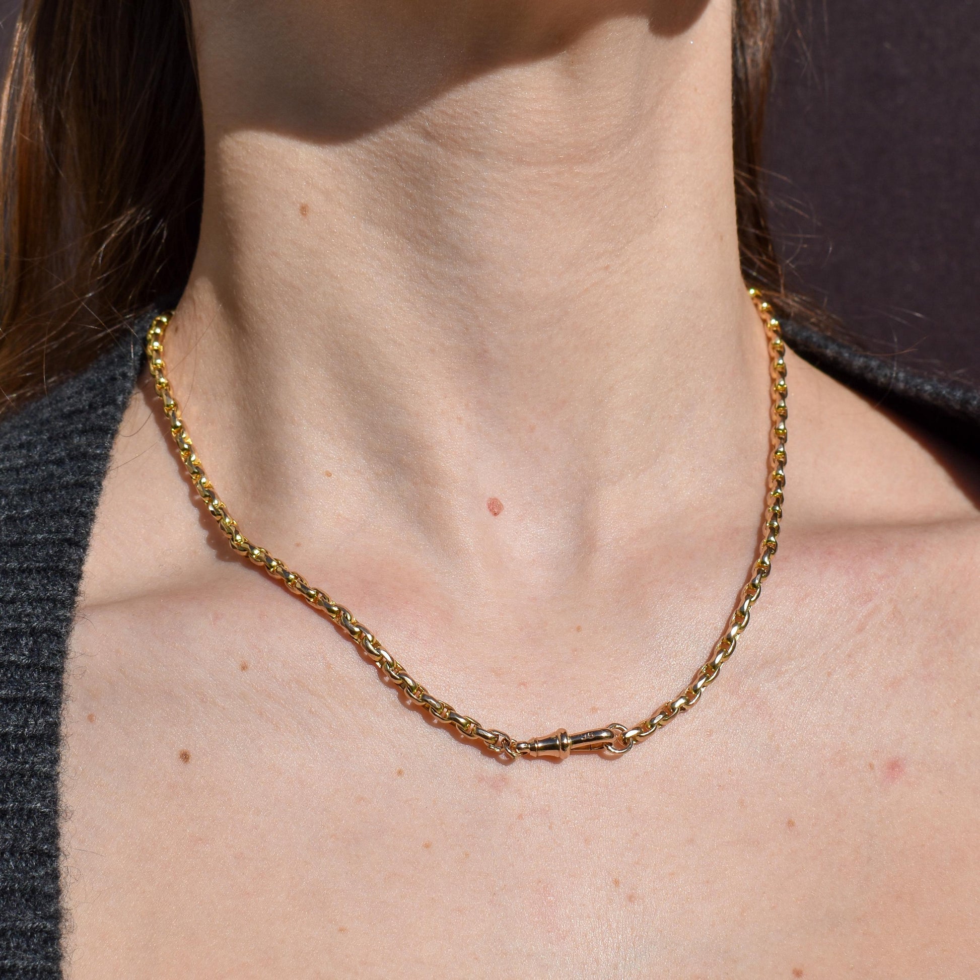 Antique 9ct Yellow Gold Faceted Link Chain Necklace with Dog Clip | 17.75"