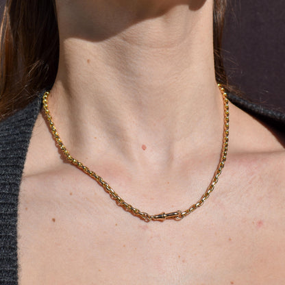 Antique 9ct Yellow Gold Faceted Link Chain Necklace with Dog Clip | 17.75"