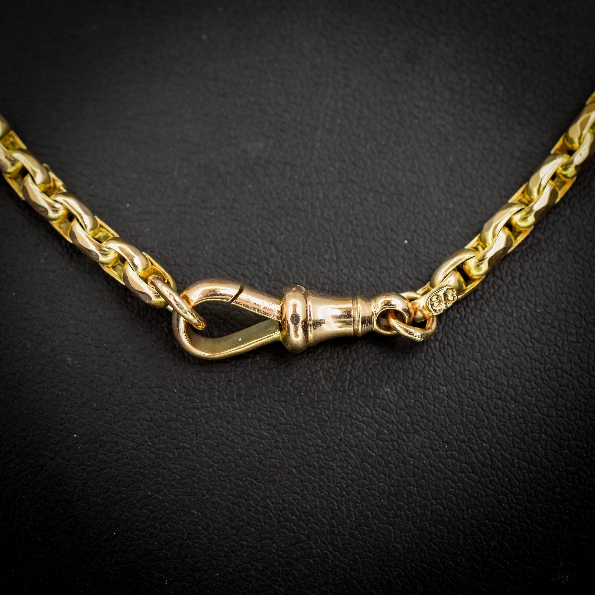 Antique 9ct Yellow Gold Faceted Link Chain Necklace with Dog Clip | 17.75"