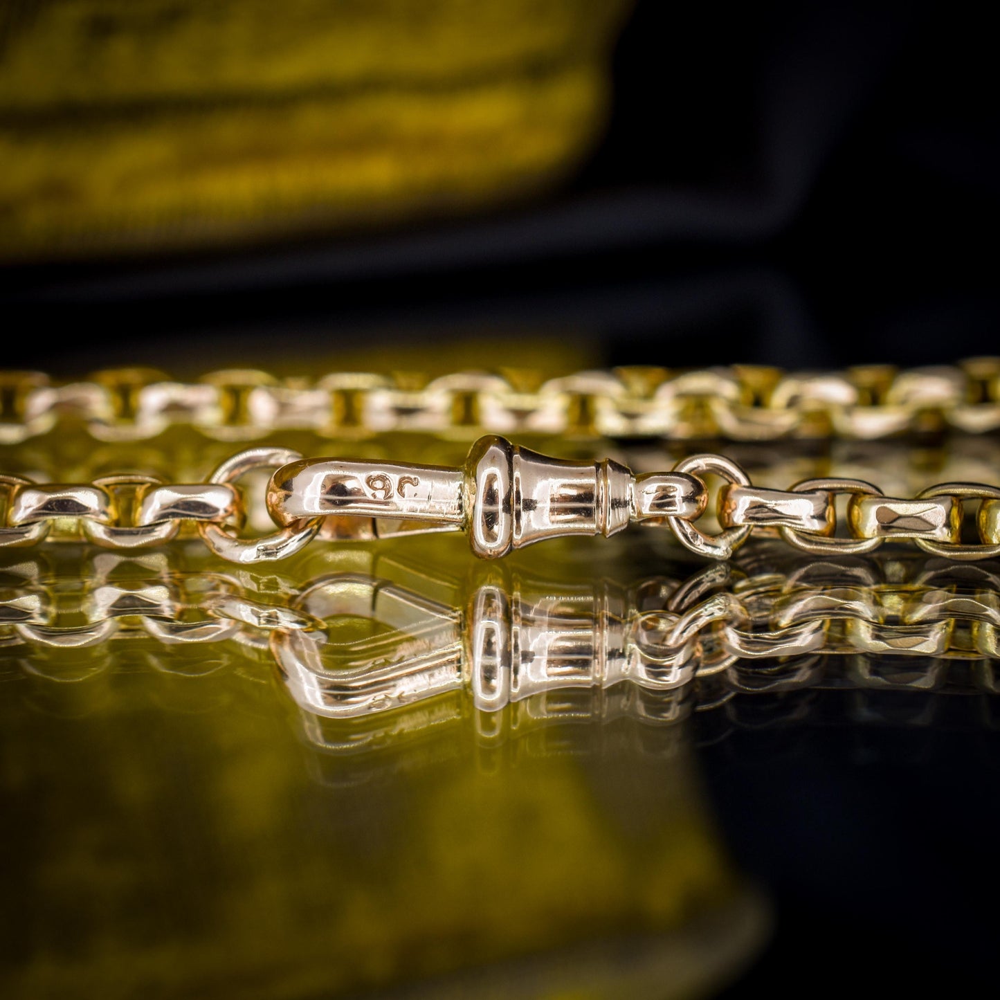 Antique 9ct Yellow Gold Faceted Link Chain Necklace with Dog Clip | 17.75"