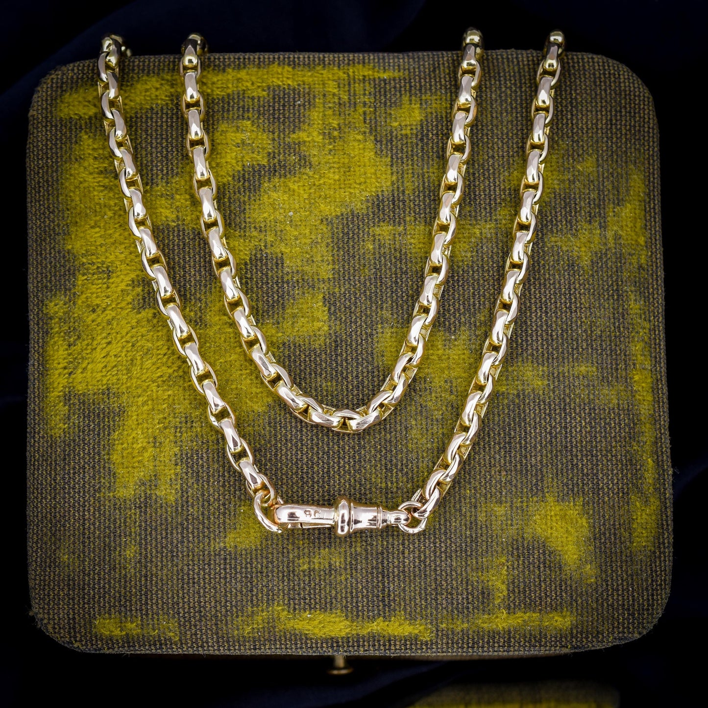 Antique 9ct Yellow Gold Faceted Link Chain Necklace with Dog Clip | 17.75"