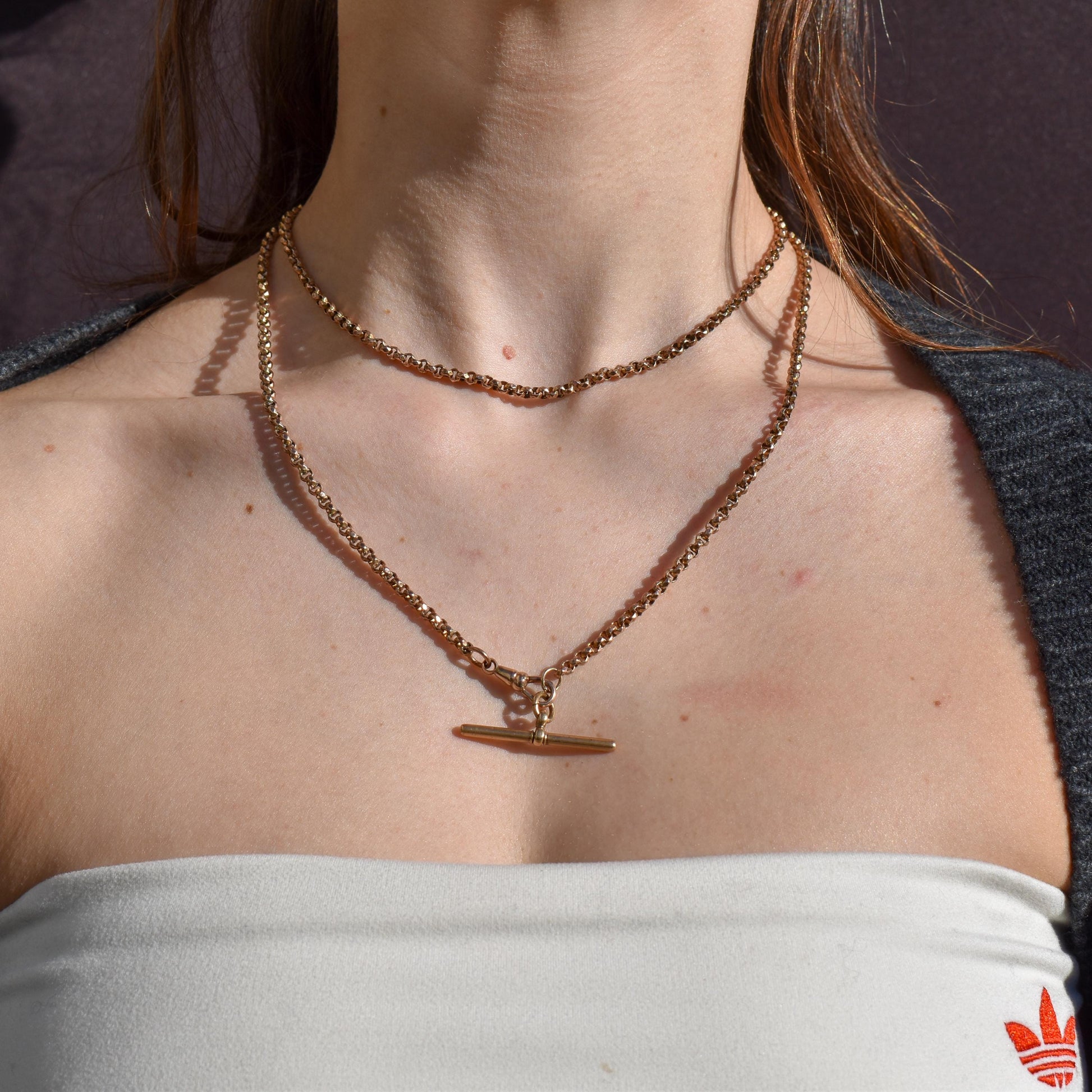 Antique Rolled Gold 35" Chain Necklace with Dog Clip and T-Bar