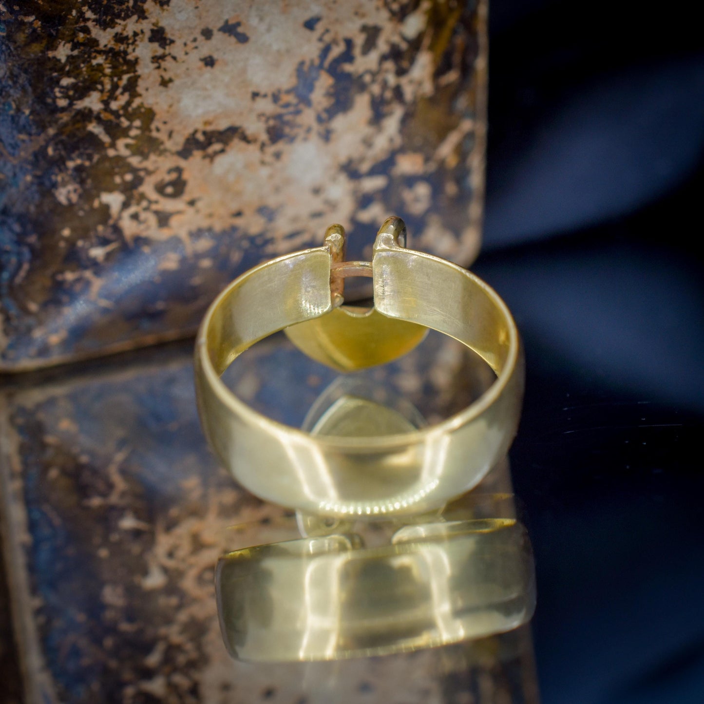 Antique Heart Padlock Drop 9ct Yellow Gold Band Ring | Birmingham 1921