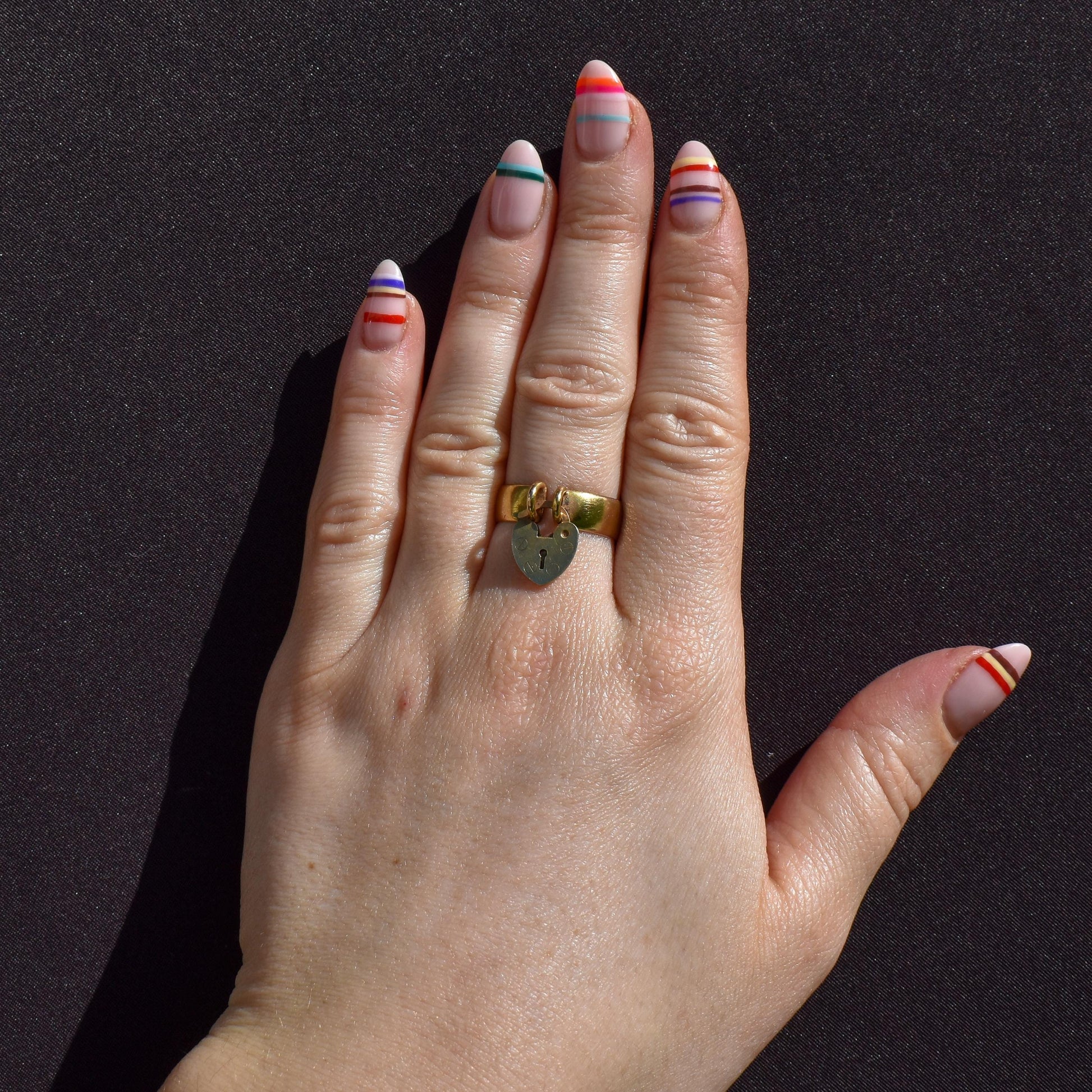 Antique Heart Padlock Drop 9ct Yellow Gold Band Ring | Birmingham 1921