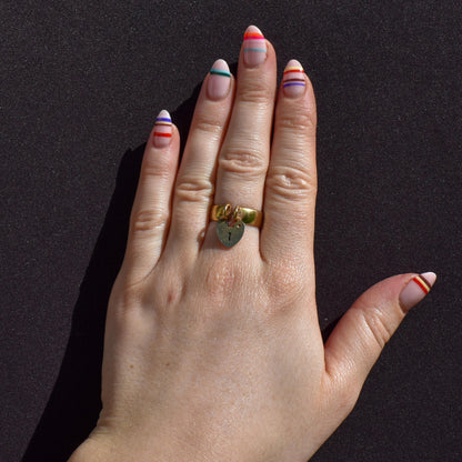 Antique Heart Padlock Drop 9ct Yellow Gold Band Ring | Birmingham 1921