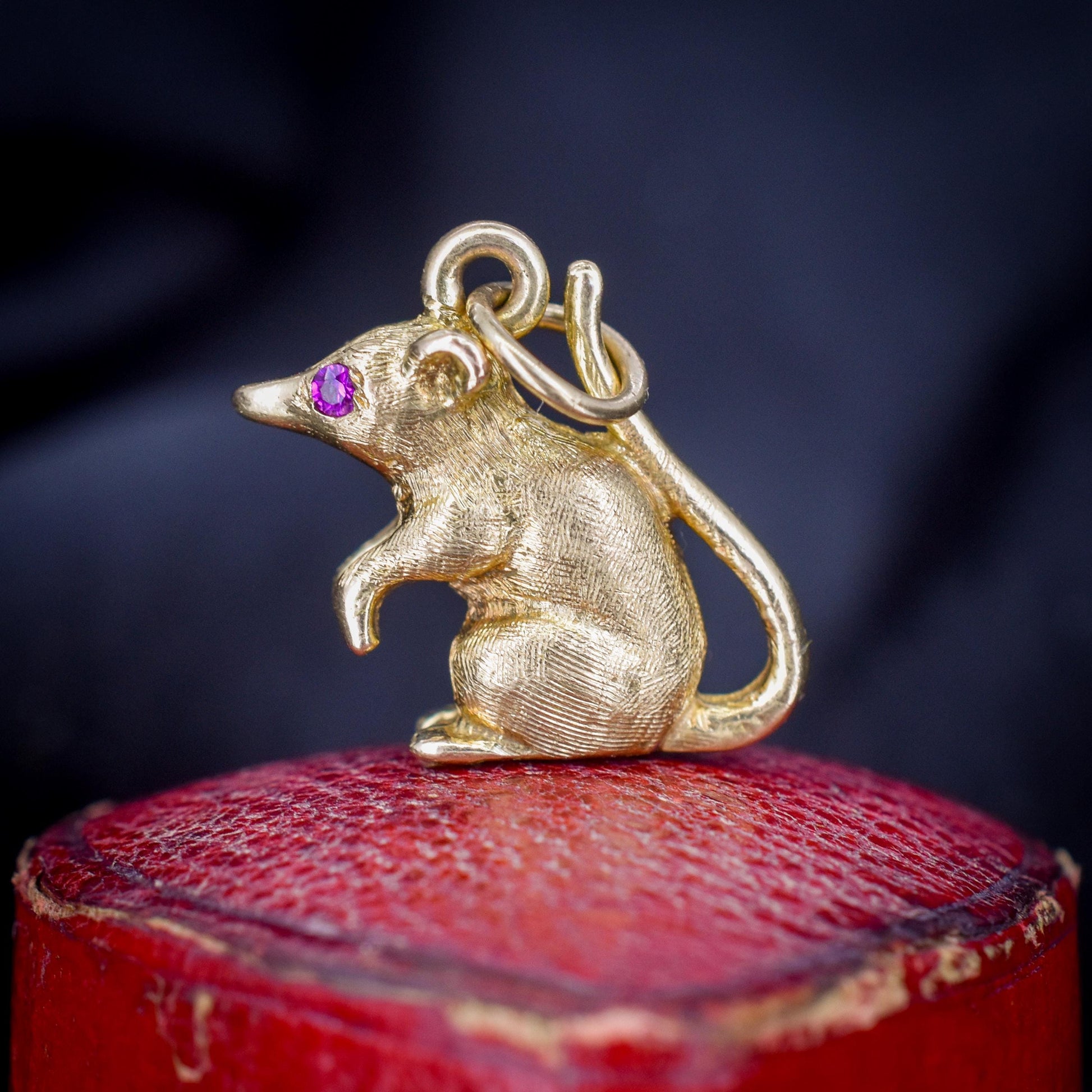 Vintage Ruby 9ct Gold Mouse Charm Pendant | London 1963