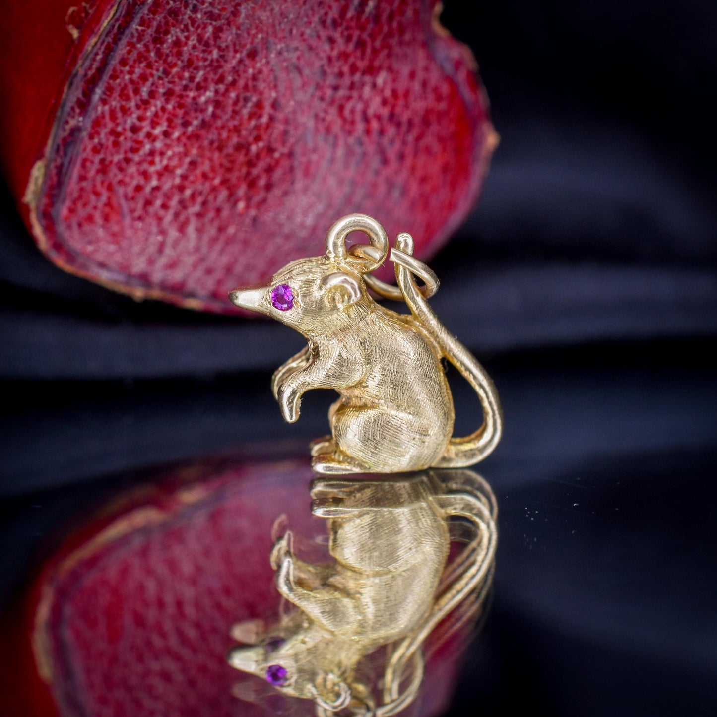 Vintage Ruby 9ct Gold Mouse Charm Pendant | London 1963