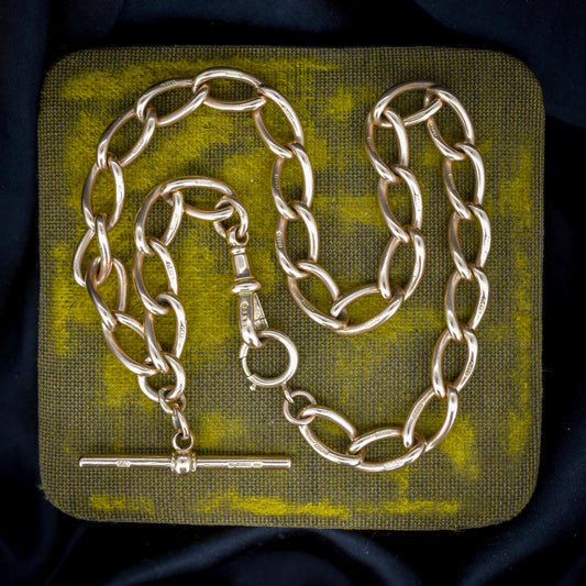 Antique 9ct Gold Oval Link Albert Watch Chain 14" | Birmingham 1902