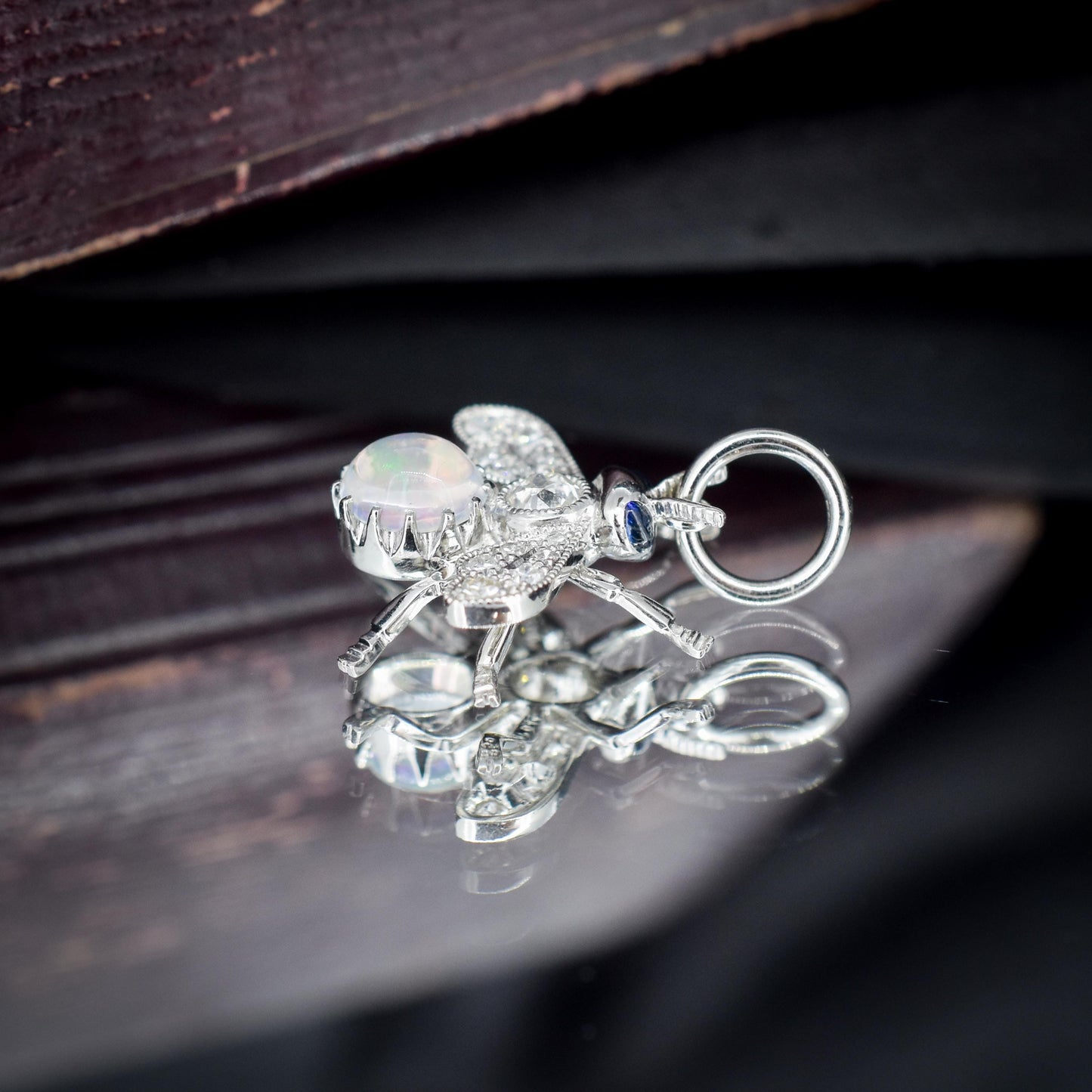 Opal Sapphire and Diamond Platinum Insect Bee Pendant Charm